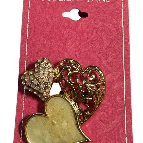 Charter Club Gold-Tone Stone & Pave Triple Heart Pin - Picture 2 of 4